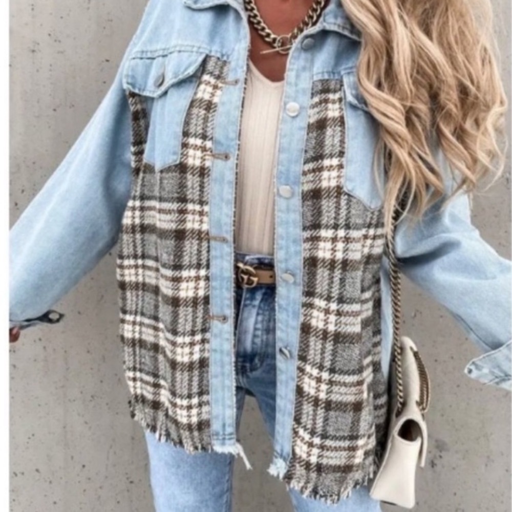 Denim & Plaid button down shacket